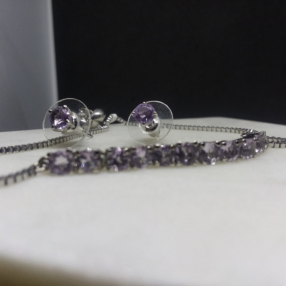 Amethyst bracelet and stud set
